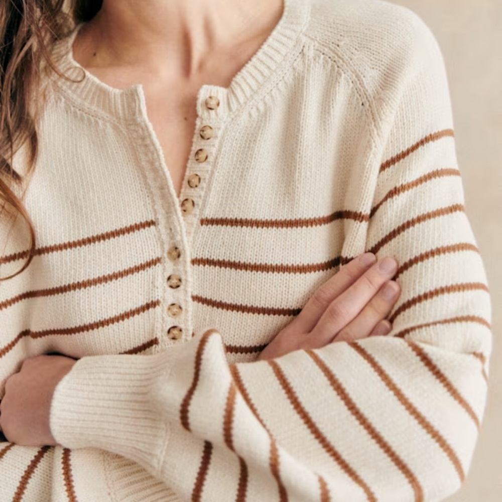 Sezane Léontine Striped Cream and Brown Sweater